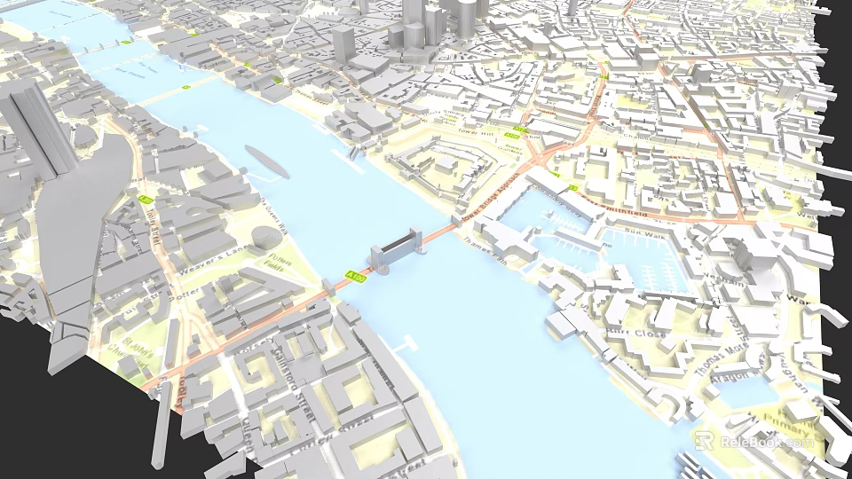 Dense Urban Building Complex Aerial View With River Bridge And Roads 3d model 
