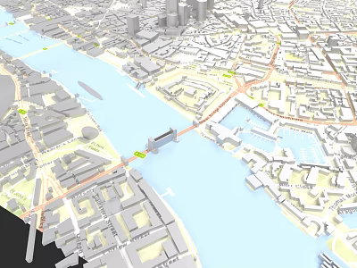 Dense Urban Building Complex Aerial View With River Bridge And Roads 3d model