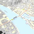 Dense Urban Building Complex Aerial View With River Bridge And Roads