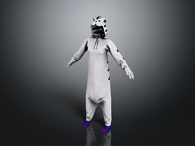 Casual White Onesie With Black Spotted Hood And Purple Shoes Design 3d model