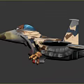 Camouflage Coated Spacecraft With Blue Cockpit Yellow Nose And Rocket Attachments