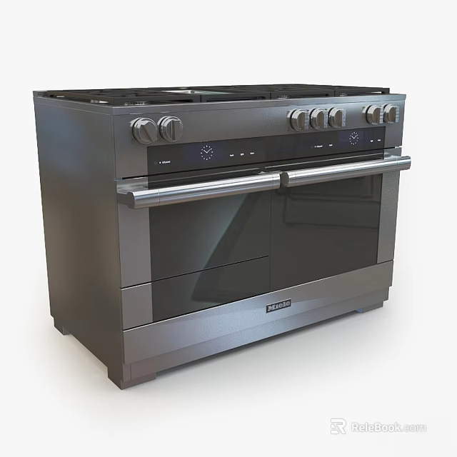 Stainless Steel Gas Range Oven with Double Doors Control Panel and Kitchen Knobs 3d model 