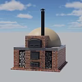 Garden Landscape With Brick Oven Structure Dome Roof Black Chimney And Wood Storage