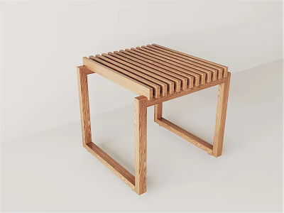Modern Minimalist Wooden Stool With Slatted Seat And Square Frame Structure 3d model