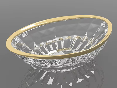 Elegant Transparent Crystal Tableware Set With Gold Rim And Diamond Cut Design 3d model