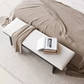 Bedroom Bench With Light Colored Cushion And Black Legs Open Book Blanket Beside Bed Rug
