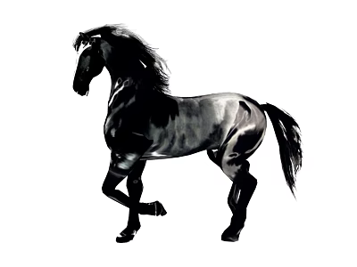 Black Horse In Traditional Ink Painting Style Standing Elegantly Alone 3d model