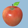 Fresh Red Apple With Green Leaf And Stem Isolated On Blue Background 3d model