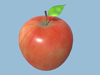 Fresh Red Apple With Green Leaf And Stem Isolated On Blue Background 3d model