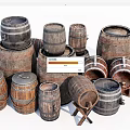 Vintage Wooden Barrel Ornament Set With Various Sizes And Rustic Design