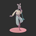 Rabbit Character Standing on Pink Base Holding Microphone in White Top and Light Blue Pants