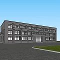 Modern Office Building Exterior With Large Glass Windows Symmetric Structure And Open Area