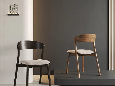 Two Tone Modern Dining Chairs With Curved Backrest And Comfortable Seat 3d model