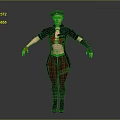 3D Female Character Wearing Beret Black Coat Red Crop Top Plaid Pants Black Boots Gloves