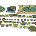 Diverse Tree Pit Designs Featuring Various Shapes Decorative Paving And Greenery 3d model