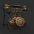 Vintage Brass Rotary Telephone With Wooden Base And Black Handset