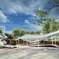 Scenic Park Landscape With Modern Curved Slide Lush Trees And Clear Blue Sky