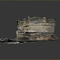 Layered Rock Formation Featuring Natural Arch And Green Vegetation On Textured Surface