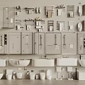 Modern Bathroom Accessories Assortment With Sinks Toilets Towel Racks Cabinets Mirrors And Shelves