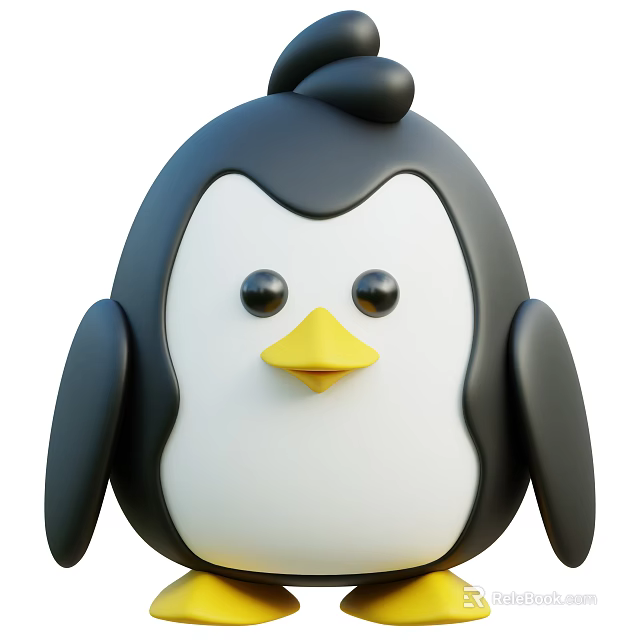Cute Cartoon Penguin As Aquatic Animal With Black And White Body And Yellow Beak 3d model 