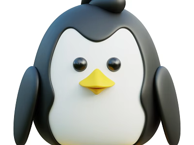 Cute Cartoon Penguin As Aquatic Animal With Black And White Body And Yellow Beak 3d model