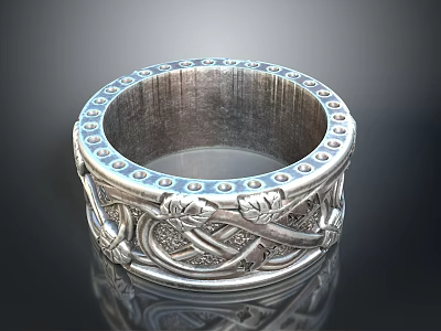 Silver Ring With Intricate Patterns And Ornate Decorative Metal Design 3d model