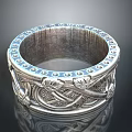 Silver Ring With Intricate Patterns And Ornate Decorative Metal Design 3d model