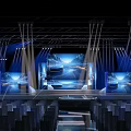 Modern Ballroom Interior With Blue Stage Lights And Spacious Dance Floor