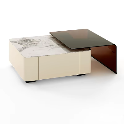 Modern Side Table With Marble Top Glass Surface And Beige Storage Design 3d model