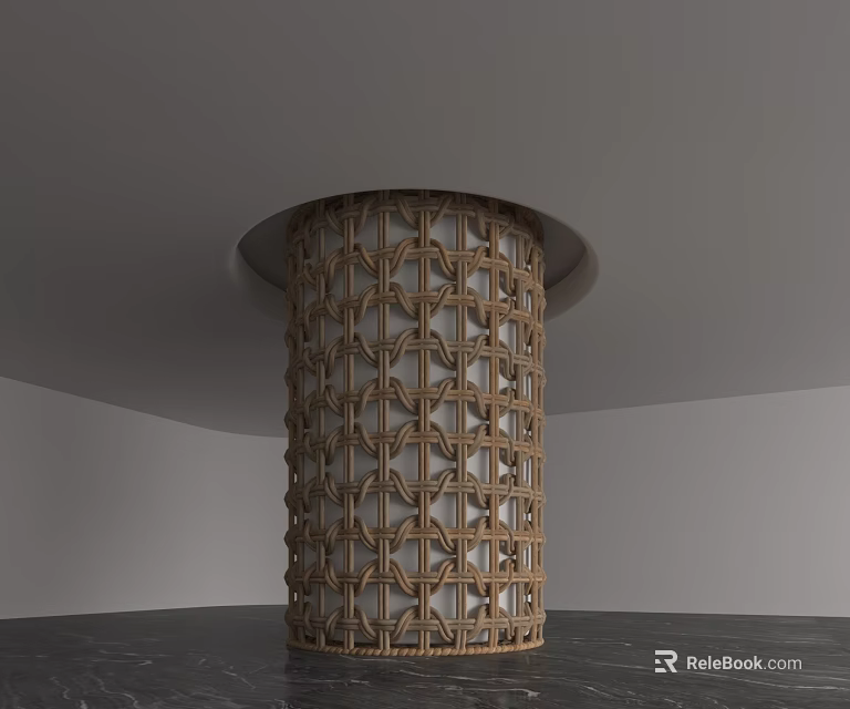 Woven Pattern Column In Modern Interior With Gray Walls And Dark Floor 3d model