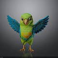 Vibrant Green Parrot With Orange Belly And Blue Wings Standing On Black Background