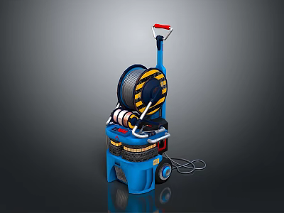 Blue Commercial Floor Cleaning Machine With Cable Reel And Wheels Electronic Appliance 3d model