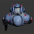 Sci Fi Robot Character In Blue Mech Suit With Red Accents And Weapon