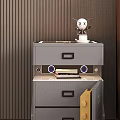 Modern Gray Bedside Table With Drawers Decorative Items And Bottom Lighting 3d model