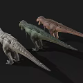 Three Different Colored Tyrannosaurus Rex 3D Models on Black Background