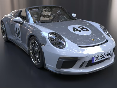 Stylish Silver Convertible Sports Car With Number 48 On Body And Sporty Exterior Design 3d model
