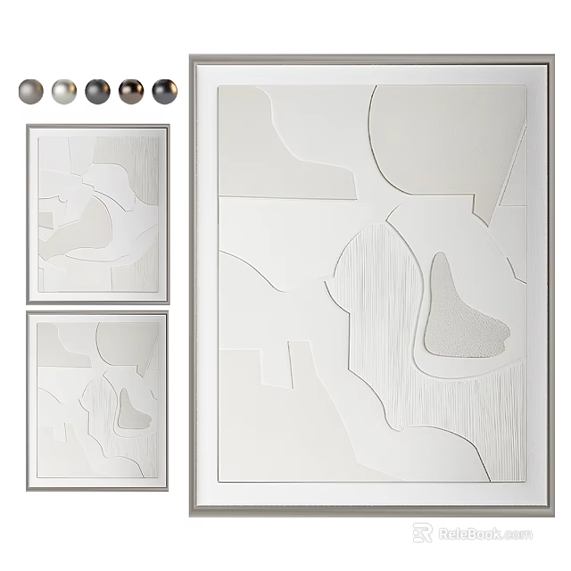 Minimalist Abstract Painting With Geometric Shapes And Textured White Framed Design 3d model 