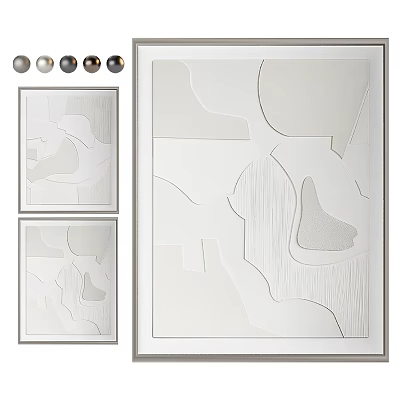 Minimalist Abstract Painting With Geometric Shapes And Textured White Framed Design 3d model