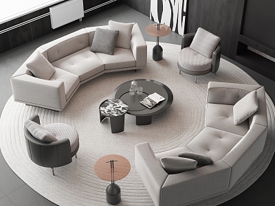 Sofa Coffee Table Combination Curved Sofa Multi-person Sofa Round Coffee Table Leisure Sofa Leisure Chair 3d model