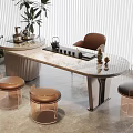 Elegant Modern Tea Table and Chairs with Marble Top Metal Legs Acrylic Leather Seats
