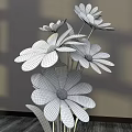 Floral Display With White Daisies In Vase On Dark Wooden Tabletop With Light Shadow Effects