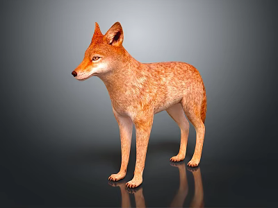 Light Brown Coyote Standing With Erect Ears And Shiny Fur On Dark Surface 3d model
