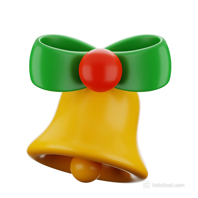 Colorful Decorative Ornament Set With Green Bow Red Ball And Yellow Bell 3d model 