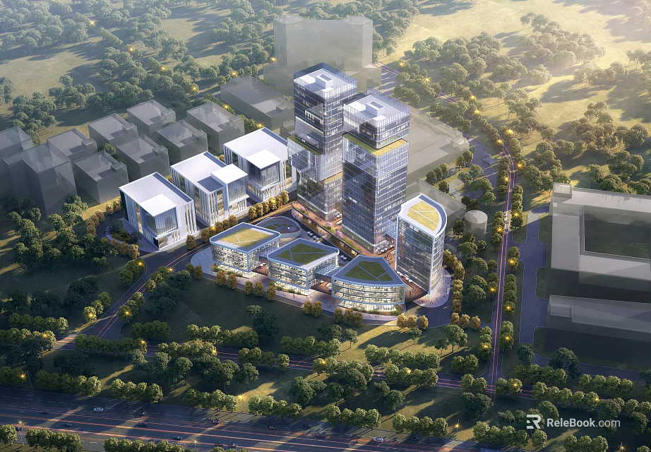Modern Aerial View Plan With High Rise Buildings Green Spaces And Tree Lined Roads 3d model 