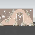 Elegant Wedding Backdrop With Floral Arch And Hanging Light Decorations 3d model