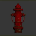 Red Fire Hydrant With Decorative Top And Chain Isolated On Dark Background 3d model