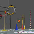 C919 Themed Exhibition Display With Red Frame Black Mesh Fence Neon Signs And Model Planes