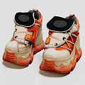 White And Orange High Top Shoes With Chunky Sole Velcro Straps And Layered Design Details