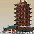 Traditional Chinese Multi story Pagoda Architectural Design With Green Roof And Surrounding Buildings