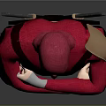 Game Movie Character In Red Costume With Mask Golden Chest Armor And Katanas On Back